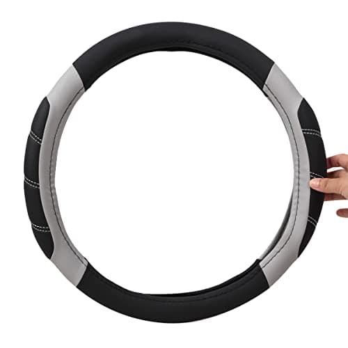 CAR PASS Line Rider Microfiber Leather Sporty Steering Wheel Cover Universal Fits for 95% Truck,SUV,Cars,14.5-15inch Anti-Slip Safety Comfortable Desgin (Black-Gray) — view 7