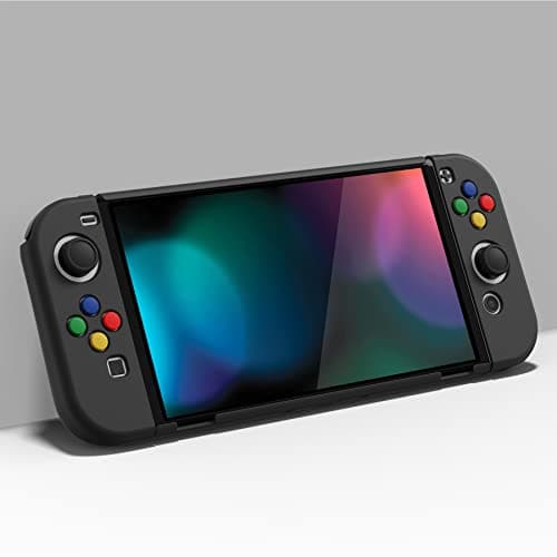 PlayVital AlterGrips Protective Slim Case for Nintendo Switch OLED, Ergonomic Grip Cover for Joycon, Dockable Hard Shell for Switch OLED w/Thumb Grip Caps & Button Caps - Black — view 3