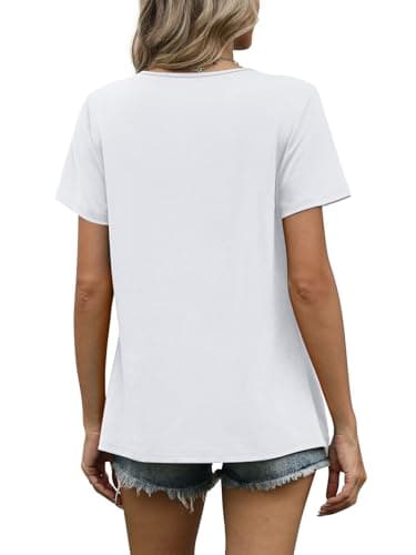 WIHOLL Summer Clearance Women's Clothing Plus Size Spring Clothes Deals Fashion 2026 Overstock Items Scoop Neck Tops Short Sleeve Shirts White 2XL — view 4