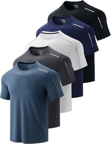 5 Pack Men’s Active Quick Dry Crew Neck T Shirts | Athletic Running Gym Workout Short Sleeve Tee Tops Bulk, Steel Blue/Charcoal/White/Navy Blue/Black, X-Large