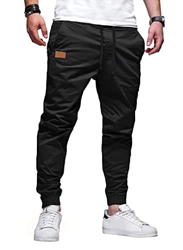 JMIERR Mens Joggers with Pockets Casual Joggers Pants Cotton Drawstring Chino Pants Hiking Jogger Travel Pants Outdoor Twill Track Jogging Sweatpants Mens Tapered Pants, CA 36(L), 0 Black
