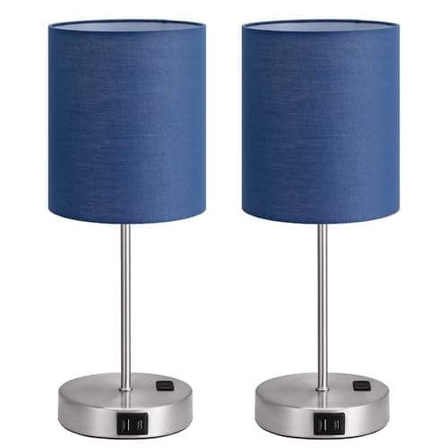 Blue Touch Lamps for Nightstand Set of 2 - Bedside Table Lamp for Bedroom with Dual USB Ports & AC Outlet, 3-Way Dimmable Lamps for Living Room Boys Room, Night Light with 5000K Daylight Bulbs — view 7