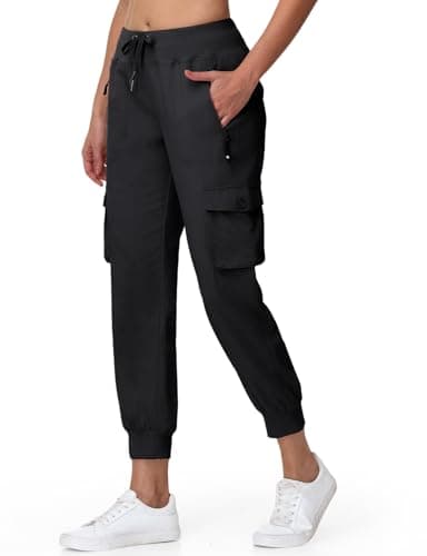 BGOWATU Women's Hiking Cargo Pants Lightweight Quick Dry Joggers Athletic Casual Travel Pants with 6 Pockets Black S