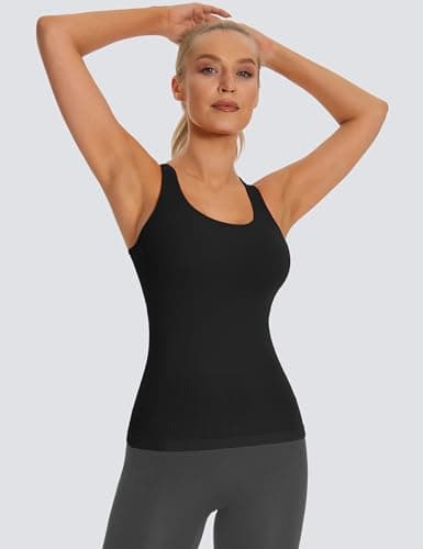 MathCat Seamless Workout Tank Tops for Women with Built in Bra, Spaghetti Strap Padded Gym Tops, Racerback Sports Athletic Slim Yoga Shirts Camisole Black — view 4