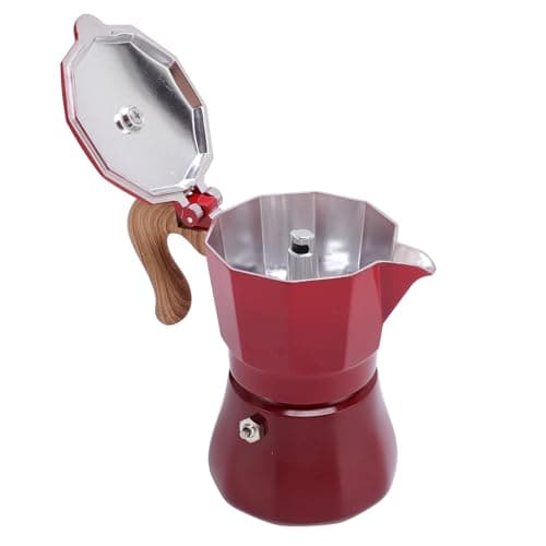 Jiawu Italian Coffee Pot 150ml Compact Design Coffee Maker for Personal Use 3 Cups with Filter and Spoon (Red)