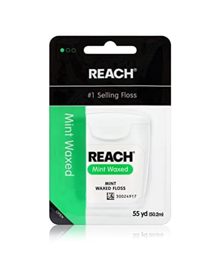 Reach, Waxed Dental Floss, Mint, Plaque Remover for Teeth, Shred Resistant, Floss Slides Smoothly, Easy to Use, Waxed, Deep Cleaning Teeth, Oral Care, Pfas Free, for Adults and Kids, 55 yd, 1 Count