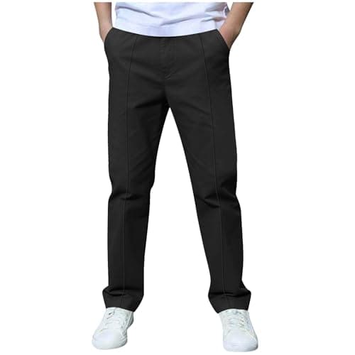 Boys Pants Elastic Waist Trousers Youth Chinos Trousers Pull On Relaxed School Uniform Pants Comfort Twill Pants Black