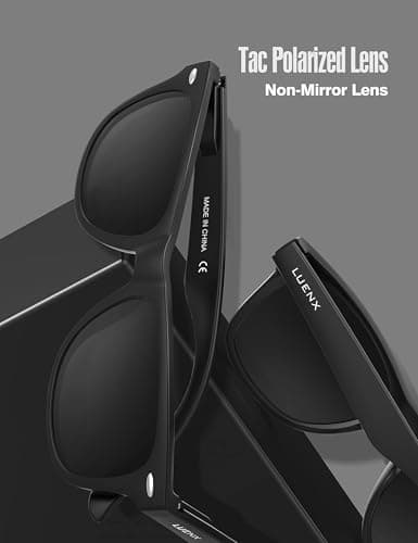 LUENX Polarized Sunglasses for Men Women UV400 Protection Non-mirrored Black Lens Matte Black Square Frame 54MM — view 7
