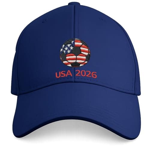World Cup Soccer Hat 2026 - Adjustable Baseball Cap,World Cup Merchandise Gifts Accessories Decorations,Football Supporter Gear,USA American Flag Embroidery Cotton Hat for Men & Women Blue