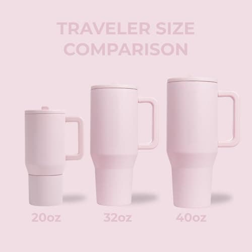 HydroJug Traveler 32oz, Insulated Tumbler with Handle & Straw, Pink Sand — view 3