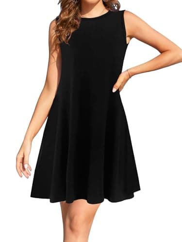 WHIFAN Women Summer Dresses Casual Sleeveless Beach Plus Size Dress Spring Vacation Sun Dresses with Pockets Black — view 5