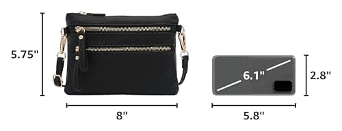 FashionPuzzle Multi Zipper Pocket Small Wristlet Crossbody Bag (Black) — view 2