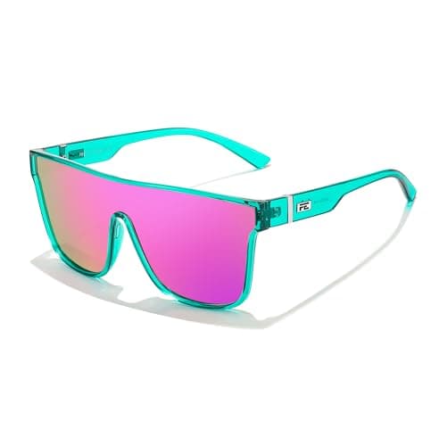 FEISEDY Sunglasses for Women Men, Fashion Mirrored Single Lens, Driving Beach Sunnies UV400 Shades B2996 Mint/Purple