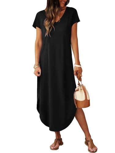 RUMIA Summer Maxi Dresses for Women Cap Sleeve Long Sundress with Pockets