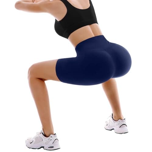 SINOPHANT High Waisted Women Biker Shorts - 6” Buttery Soft Elastic Tummy Control Shorts for Gym, Yoga, Workout(Pockets, S-M, Navy) — view 4
