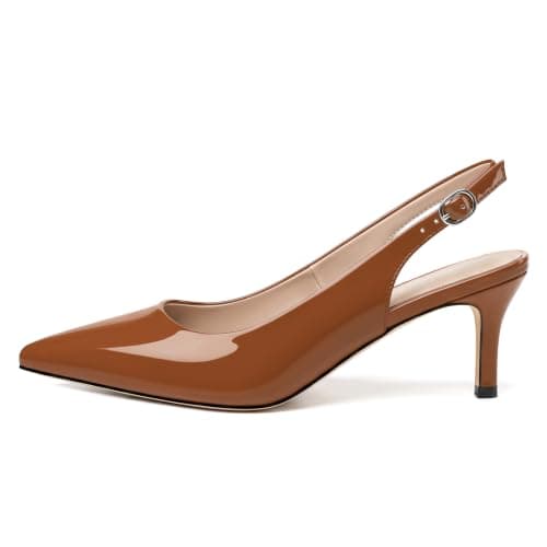 NUMALEO Brown Patent Slingback Heels for Women Pointed Close Toe Kitten Heels Patent Pumps Dress Party Comfy Heeled Sandals Stiletto 2.5 Inch Dress Shoes Size 11 — view 3