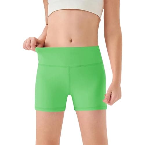 Girls Biker Shorts Summer Cotton Cute Yoga Gymnastics Short Leggings Teen Kids High Waist Elastic Under Dress Casual Bermuda Pants Toddler Dance Athletic Pants,Green, Size 13-14 Years — view 3