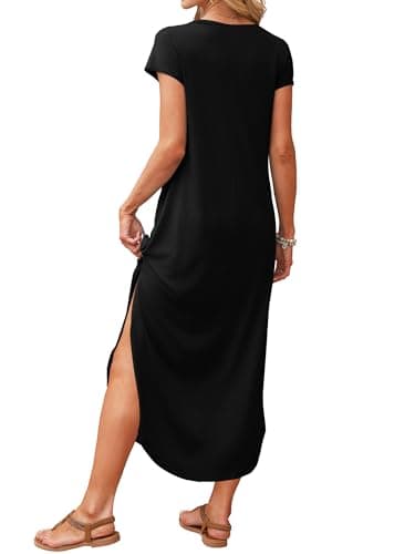RUMIA Summer Maxi Dresses for Women Cap Sleeve Long Sundress with Pockets — view 3
