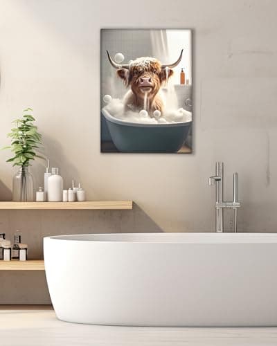 UPWOIGH 12x16 Framed Highland Cow Bathroom Wall Art — view 4