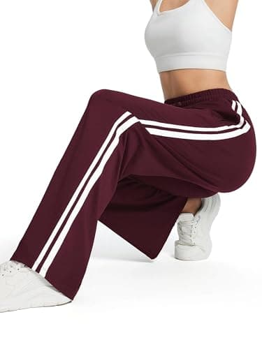 Tapata Women's 28" Inseam Petite Track Pants Loose Straight Leg Jogging Sweatpants Warm-Up Sports Athletic Running, Burgundy, S — view 5