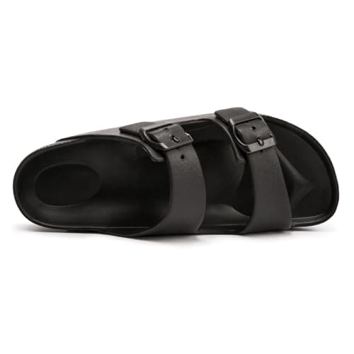 FUNKYMONKEY Women's Comfort Slides with Arch Support, Non-Slip Lightweight Foam Slip-on Flat Beach Sandals with Adjustable Buckle for Vacation & Everyday Wear(9 M US-Women, Black) — view 4