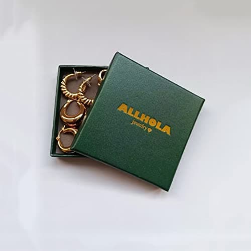 6 Pairs 14K Gold Plated Hoop Earrings for Women Lightweight Chunky Hoop Earrings Multipack Hypoallergenic, Thick Open Twisted Huggie Hoops Earring Set Jewelry for Gifts. (Gold) — view 7