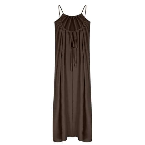 Summer Dresses for Women Backless Cami Dress Spaghetti Stra Flowy Moomoo House Dress Low Back Maxi Beach Vacation Sundress Coffee — view 4