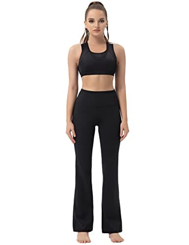 BUBBLELIME Women Basic Nylon Yoga Bootlegs Black M_35" Inseam
