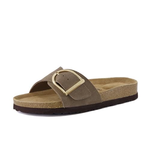 CUSHIONAIRE Leeds 100% Genuine Leather Suede Womens Sandals, Comfortable Slides for Women with Adjustable Statement Buckle, MOSS 8 — view 8