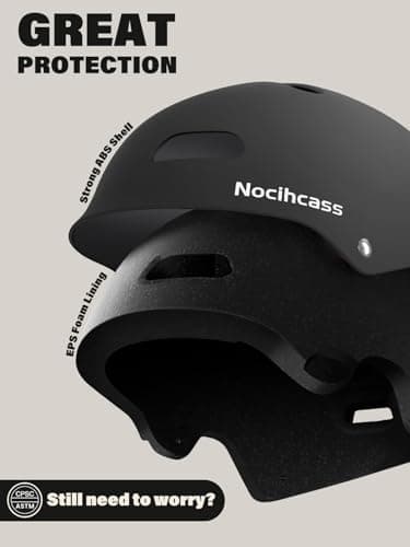Nocihcass Black Skateboard Helmet,Bike Helmets for Adults Women Man - Commuter, Bike, Skate, Scooter, Longboard & Incline Skating - Shock-Absorbing, Highly-Protective & Premium Ventilation