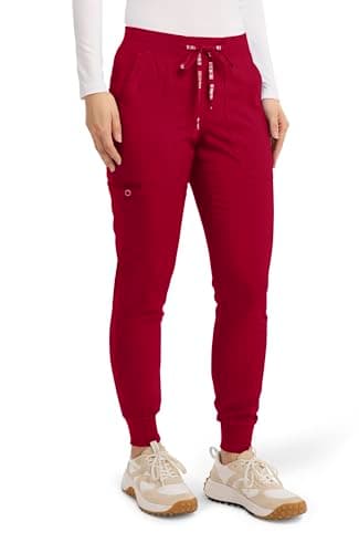 Med Couture Scrub Pants for Women Jogger Pant with 5 Pockets, Lightweight, Ultra Soft, 2-Way Stretch Fabric - MC7710P, L Petite, Red — view 3