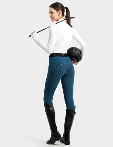 FitsT4 Sports Women's Full Seat Riding Tights Active Silicon Grip Horse Riding Tights Equestrian Breeches Blue Size M — view 3