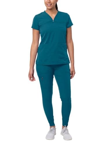 Adar Pro Movement Booster Scrub Set For Women - Sweetheart V-Neck Top & Yoga Jogger Pants - P9400 - Caribbean Blue - L