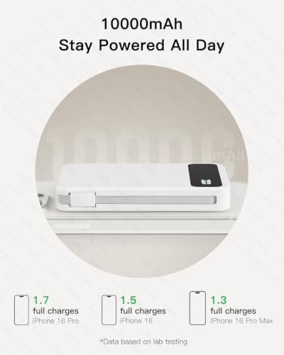 Magnetic Power Bank, 10,000mAh Wireless Portable Charger for Mag-Safe 15W Fast Charging, Battery Pack with USB-C Cable 20W in/Out for iPhone Air/17/16/15/14/13/12/Plus/Pro/Pro Max, AirPods & More — view 3
