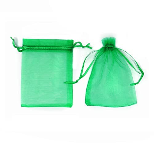 Bezall 100Pcs 3x4 Inch Green Organza Bags with Drawstring, Christmas Small Mesh Jewelry Gift Pouches Baby Shower Party Favor Bags — view 2