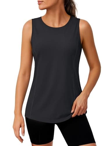 TACVASEN Womens Workout Tank Tops Sleeveless Running Atnletic Shirts Short Sleeve Tank Top Yoga Shirts Sun Protection Shirts Active Tank Top Sun Tank Tops for Women Black