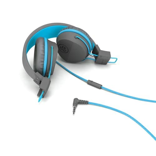JLab, JBuddies Studio, Kids Wired on-Ear Headphones, Bundle with USB-C Adapter, Volume limiting, Foldable, Grey/Blue — view 2