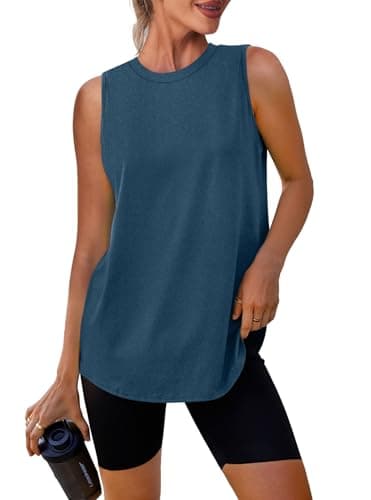XIEERDUO Sports Tank Tops for Women Crewneck Lightweight Sleeveless Athletic Muscle Shirt Breathable Quick Dry Workout Running Tennis Yoga Gym Training Soft Stretchy Fitness Clothing Navy Blue XL