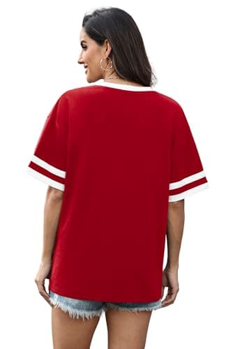Short Sleeve Shirts for Women Plus Size Fashion Clothing Workout Tops for Women Trendy Spring Oversized Tshirts Womens Tops Dressy Casual Valentine Summer Outfits Cute Womens Clothes T Red XL — view 4