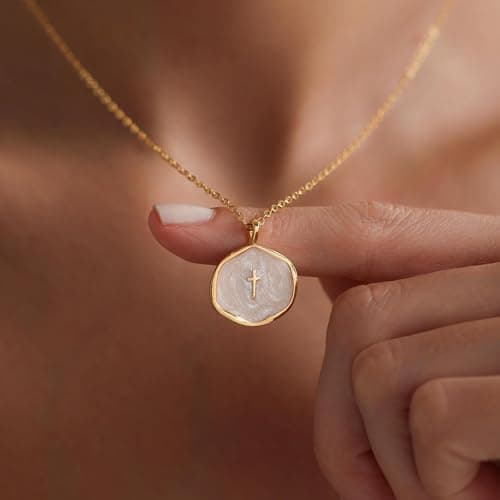 Tewiky Graduation Gift for Her Cross Necklace for Women-Dainty Simple 14k Gold Plated Cross Pendant Cute Necklaces for Women Jewelry — view 3