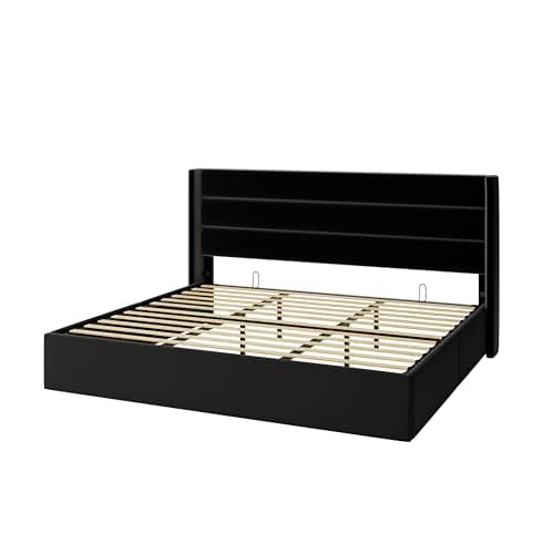 Allewie King Size Velvet Lift Up Storage Bed, Modern Wingback Headboard, Hydraulic Support, No Box Spring Needed, Black — view 8
