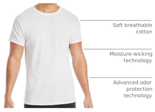 Hanes Mens Cotton, Moisture-wicking Crew Tee Undershirts, Multi-packs, White - 6 Pack, Medium US — view 3