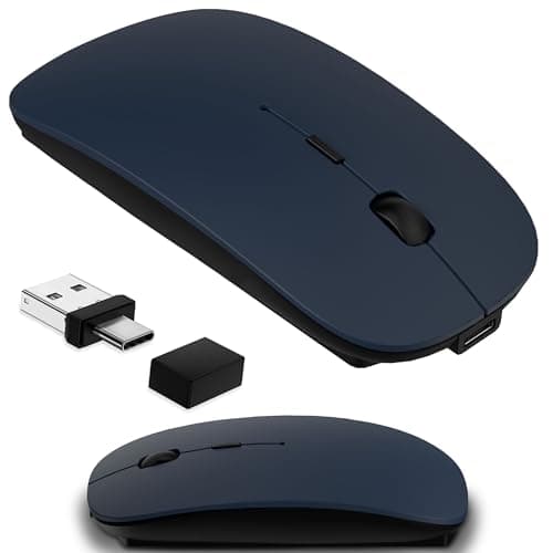 Kenvala Wireless Mouse for MacBook & iPad, Bluetooth 5.2/3.0 & 2.4G USB-C/USB-A, Rechargeable Silent Slim Mouse with Multi-Device Switching & Activity Mode to Prevent Screen Lock - Blue
