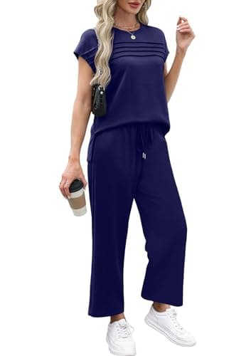 WIHOLL Business Casual Outfits for Women Summer Cruise Resort Wear 2026 2 Piece Comfy Travel Set Womens Clothing Cozy Lounge Sets Conjuntos De 2 Piezas Para Mujer Navy Blue M — view 3