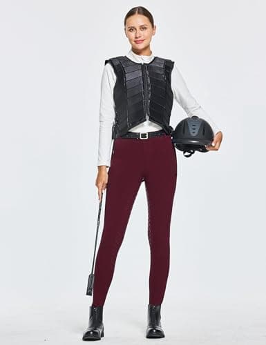 FitsT4 Sports Women's Winter Horse Riding Pants with Zipper Pockets Full Seat Riding Tights Fleece Lined Equestrian Breeches Burgundy XS — view 4