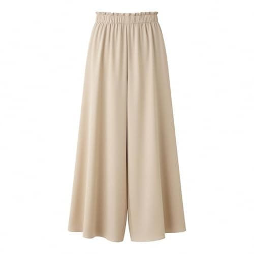 Palazzo Pants Women Summer Elastic High Waisted Wide Leg Flowy Pants for Beach Vacation Comfy Trousers with Pockets Beige — view 3
