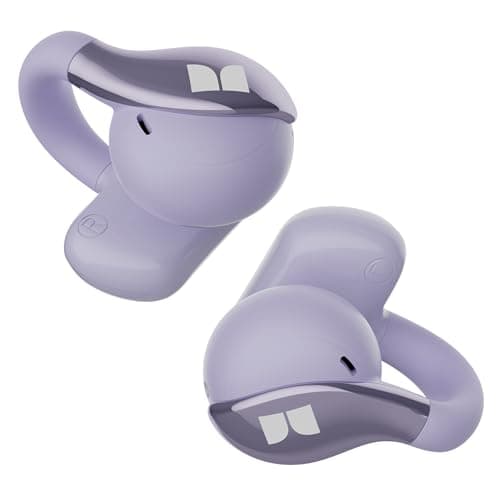 Monster Open Ear AC225 Earbuds, Bluetooth 6.0 Wireless Headphones, Stereo Sound, Lightweight Comfort Clip-On Earbuds with ENC Mic for Clear Calls, 36H Playtime, Touch Control, IPX6 Waterproof, Purple