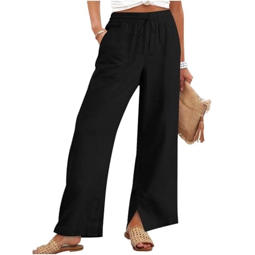 Linen Pants for Women Plus Size Trendy Summer Palazzo Pants with Pockets High Waisted Wide Leg Trousers Loose Slacks