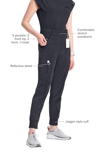 Infinity Women's Scrub Jogger Pants Mid Rise Bottoms with 5 Pockets, Moisture Wicking & 360° Stretch Fabric - CK110AT, L Tall, Pewter — view 2