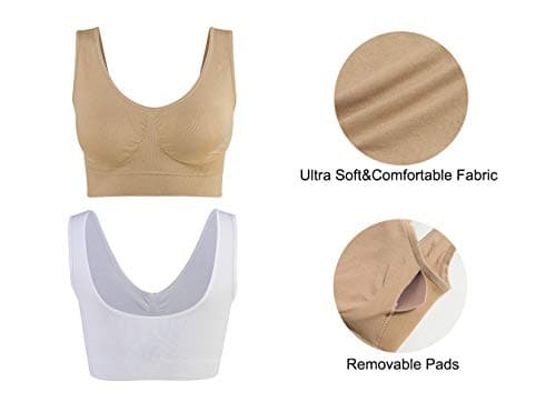 Lemef 3-Pack Seamless Sports Bra Wirefree Yoga Bra with Removable Pads for Women (XX-Large, Black&White&Nude) — view 5